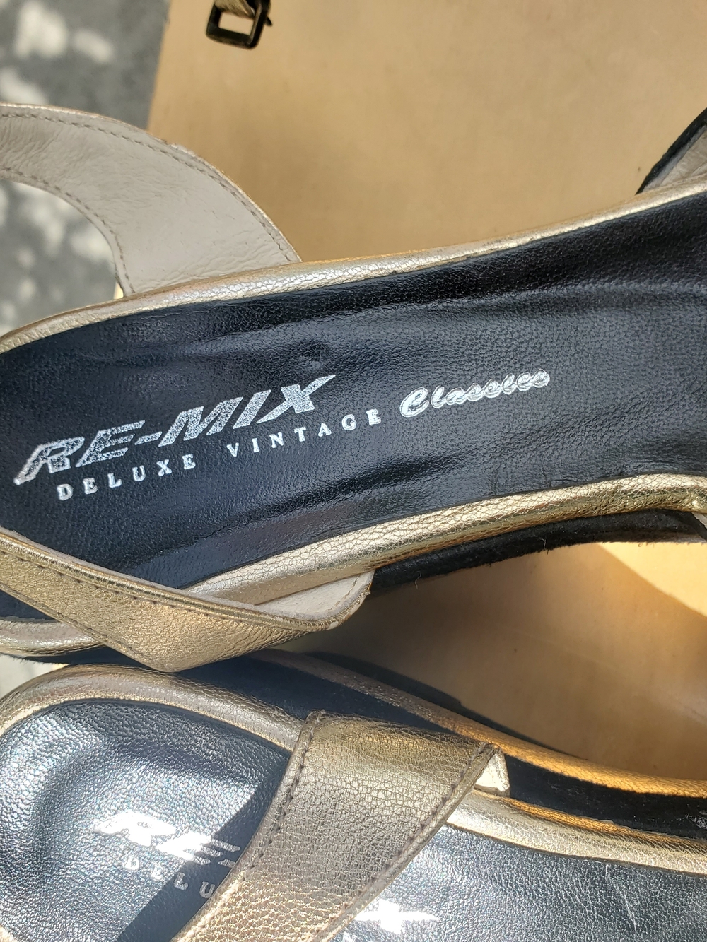 REMIX Gold Accent Black Peep-Toe Slingback Heels - Picture 2 of 9